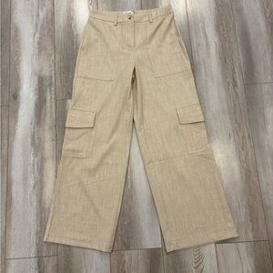 Princess Polly Beige Linen Wide Leg Cargo Pants Size 2